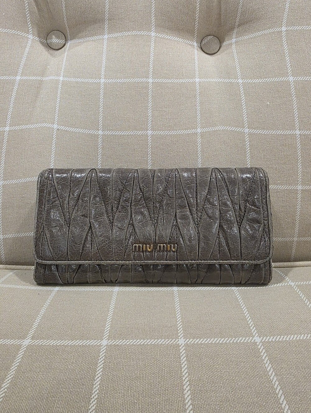 Miu Miu Olive Green Leather Fold-Over Wallet